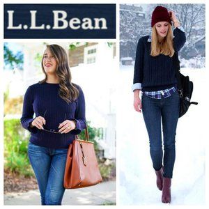 LL BEAN Medium Sweater Cable Knit Navy Blue
